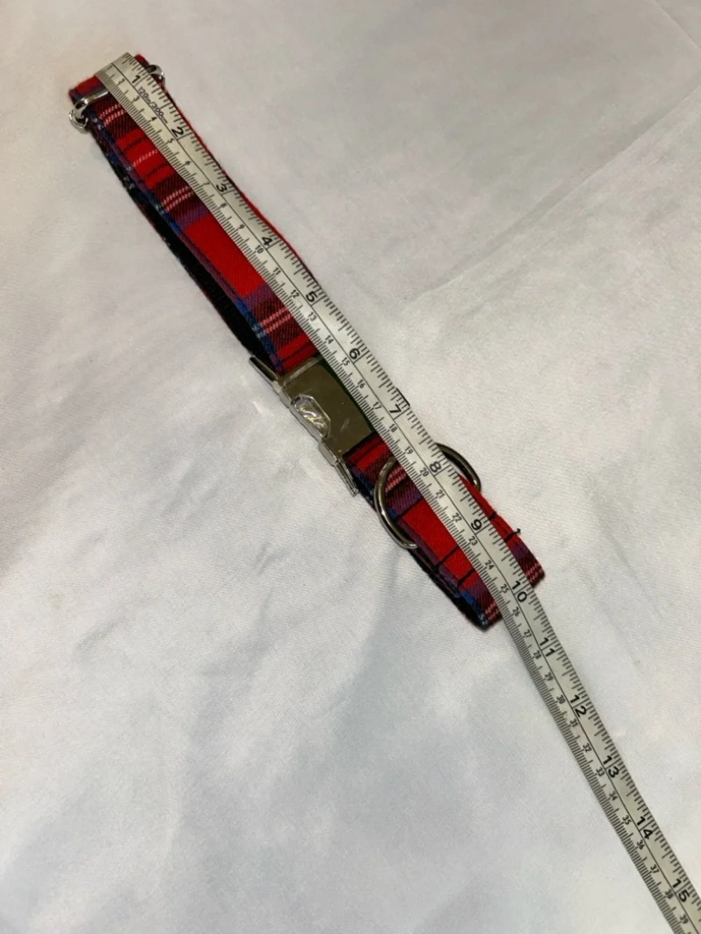 Red Plaid Dog Collar with Metal Buckle